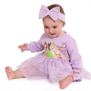 New! Disney Baby 3 Piece Princess Dress Diaper Cover and Headband Bow Set